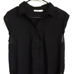 Elodie Womans Size MEDIUM Black Top, Button down, sleeveless.